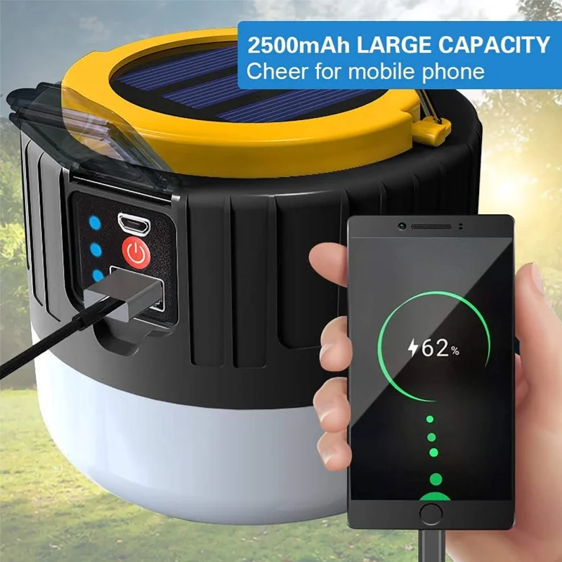 Solar LED Camping Light Waterproof Portable Tent Lamp Rechargeable Lanterns Outdoor Emergency Lights Market Energy Saving Bulb - Image 3