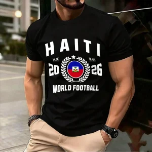 Haiti Football Supporter 2026 Badge T-Shirt Hip Hop T Shirts Short-Sleeved Vintage Tshirt Summer Cotton Oversized Clothes