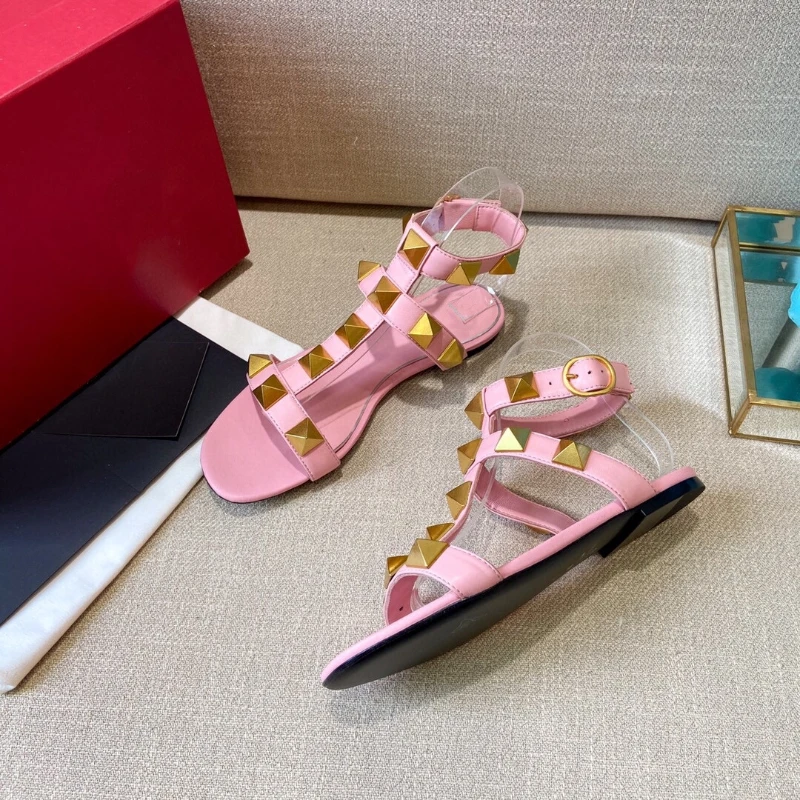 2023 Summer New Round Toe Open Toe Flat Women's Shoes Rivet High Top Roman Sandals Fashion Sandals - Image 3