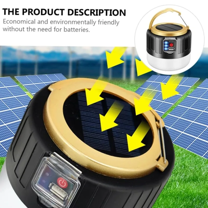 Solar LED Camping Light Waterproof Portable Tent Lamp Rechargeable Lanterns Outdoor Emergency Lights Market Energy Saving Bulb - Image 2