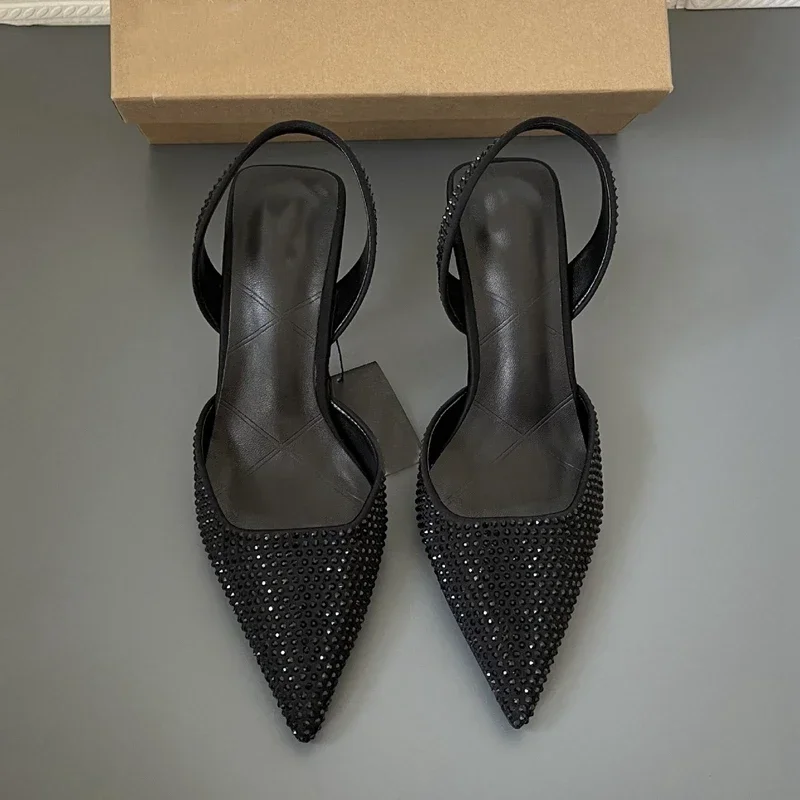 Spring Women Sandal Shoes Thin High Heel Pointed Toe Slingback Sandals Ladies Fashion Bling Cystal Party Dress Sh - Image 3