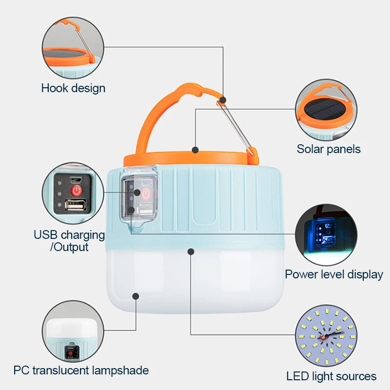 Solar LED Camping Light Waterproof Portable Tent Lamp Rechargeable Lanterns Outdoor Emergency Lights Market Energy Saving Bulb - Image 5