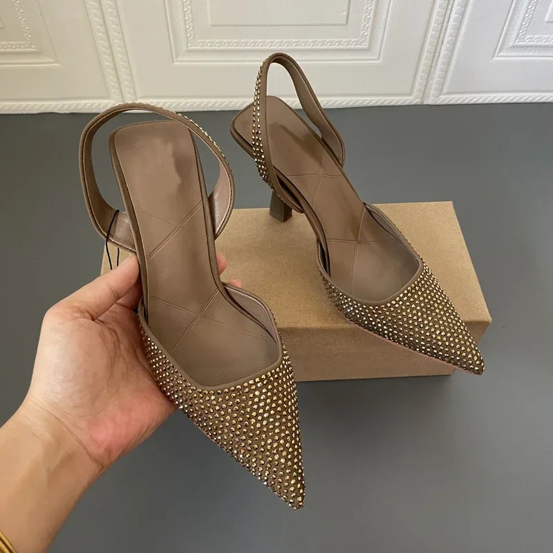 Spring Women Sandal Shoes Thin High Heel Pointed Toe Slingback Sandals Ladies Fashion Bling Cystal Party Dress Sh - Image 6
