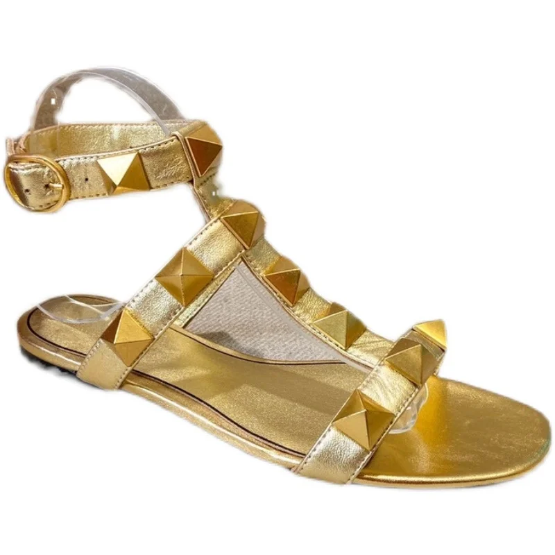 2023 Summer New Round Toe Open Toe Flat Women's Shoes Rivet High Top Roman Sandals Fashion Sandals - Image 5