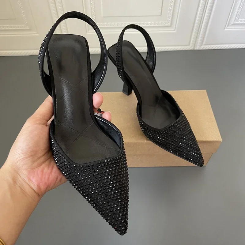 Spring Women Sandal Shoes Thin High Heel Pointed Toe Slingback Sandals Ladies Fashion Bling Cystal Party Dress Sh - Image 7
